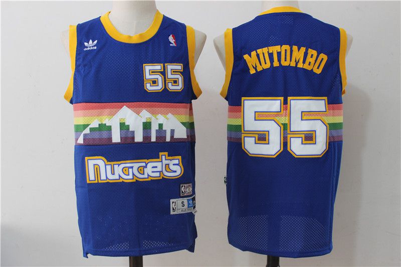 Men Denver Nuggets 55 Mutombo Blue Throwback Adidas NBA Jerseys